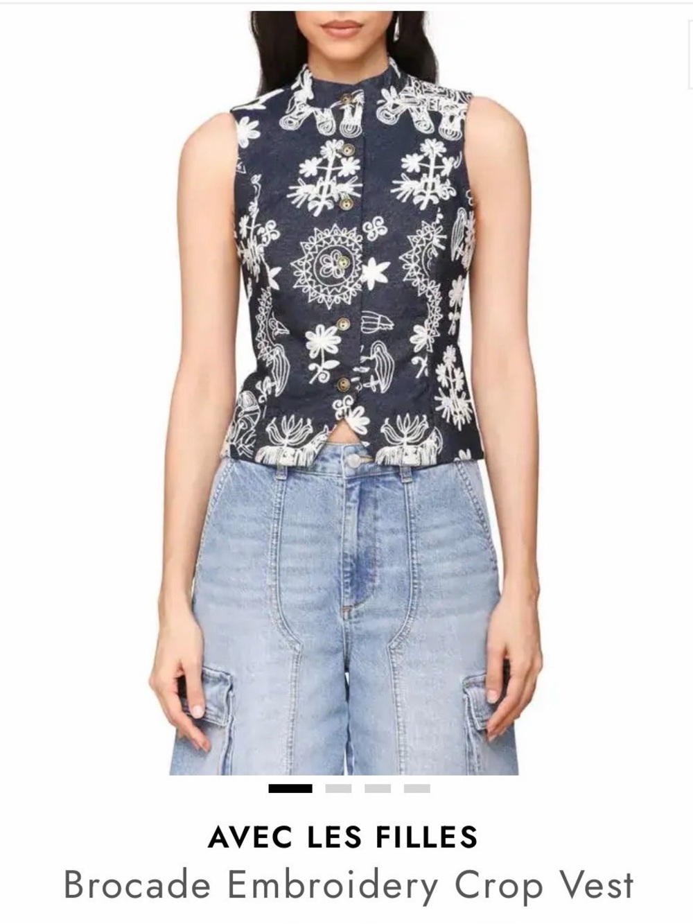 Avec Les Filles Navy Floral Embroidered Crop Top NWOT
